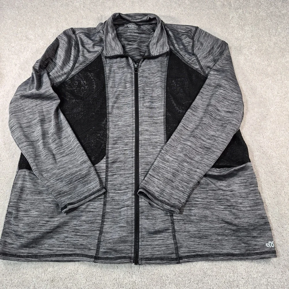 Maurices In Motion Womens 1x Heathered Gray &Black Lace Zip Up Athletic Jacket
